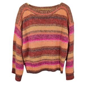 E J.Crew Wide Sleeve Alpaca Merino Wool Sweater Size L Orange Pink Ombre Stripe